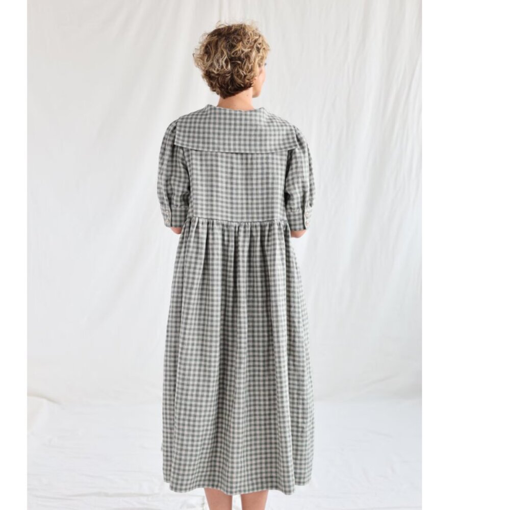 Sailor collar gingham linen dress - Picture 3 of 5